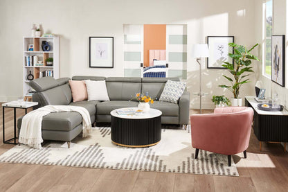 Sofa sectionnel de gauche à inclinaison électrique Valentino 3 pièces en cuir véritable avec appuie-têtes réglables - gris