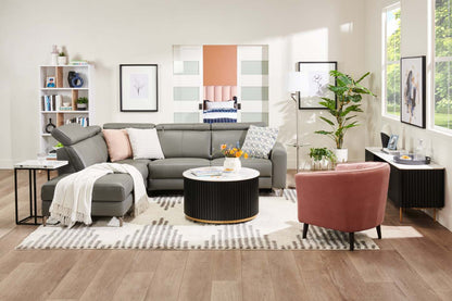 Sofa sectionnel de gauche à inclinaison électrique Valentino 3 pièces en cuir véritable avec appuie-têtes réglables - gris