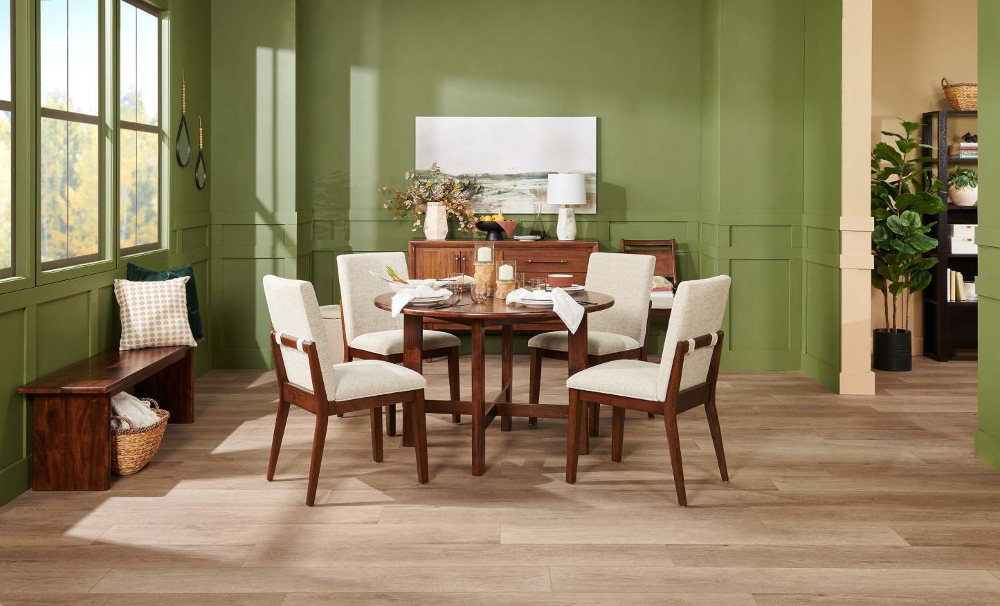 Chaise de salle à manger Vale avec tissu polyester, bois - Marron et beige | Chaise de salle à manger Vale en tissu de polyester et en bois - brune et beige