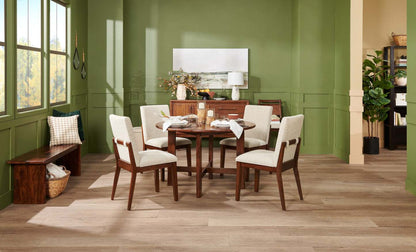 Chaise de salle à manger Vale avec tissu polyester, bois - Marron et beige | Chaise de salle à manger Vale en tissu de polyester et en bois - brune et beige