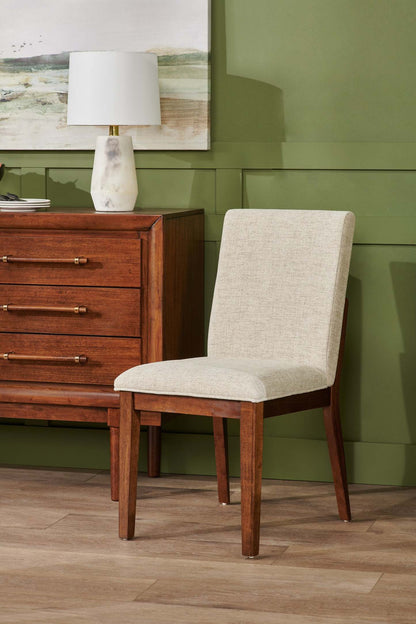 Chaise de salle à manger Vale avec tissu polyester, bois - Marron et beige | Chaise de salle à manger Vale en tissu de polyester et en bois - brune et beige