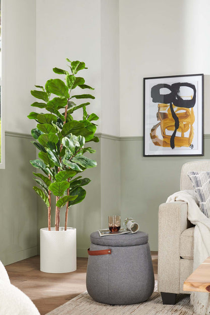 Pouf de rangement rond Vancouver de 18 po en tissu avec poignée - gris