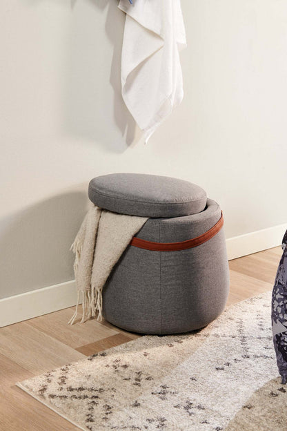 Pouf de rangement rond Vancouver de 18 po en tissu avec poignée - gris
