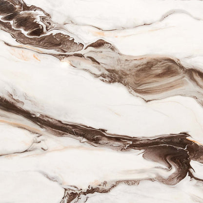 Table à manger Vega, aspect marbre, base sur pied, 82 W - Noir et blanc | Table de salle à manger Vega de 82 po (L) avec imitation de marbre et socle piédestal - noire et blanche