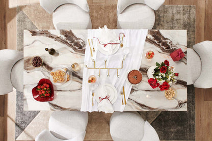 Table à manger Vega, aspect marbre, base sur pied, 82 W - Noir et blanc | Table de salle à manger Vega de 82 po (L) avec imitation de marbre et socle piédestal - noire et blanche