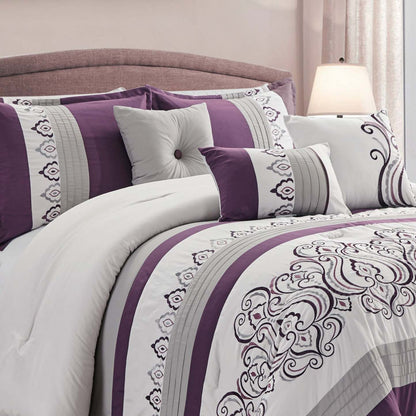 Ensemble d'édredon Venice 7 pièces pour grand lit – Violet et blanc | Ensemble d'édredon Venise 7 pièces pour grand lit - violet et blanc | VENIQUE7QU