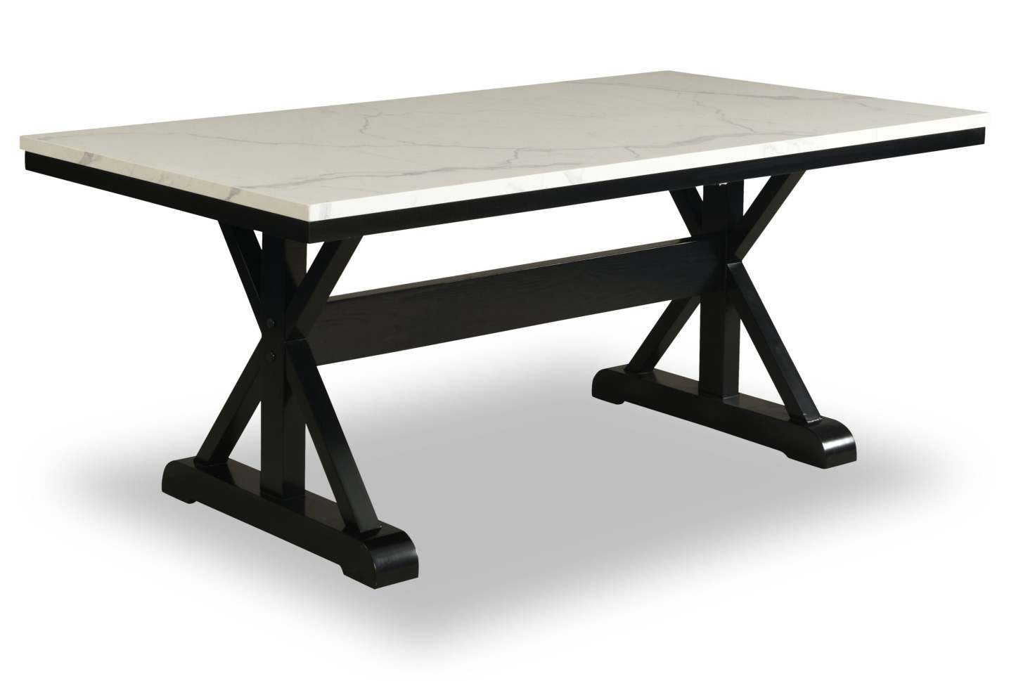 Table de salle à manger Vérone avec plateau Culture marbré, base à tréteaux, 70 W - Blanc | Table de salle à manger Verona de 70 po (L) avec dessus en marbre synthétique et base à tréteaux - blanche