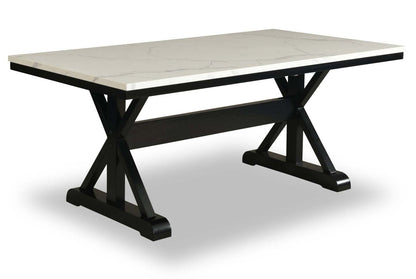 Table de salle à manger Vérone avec plateau Culture marbré, base à tréteaux, 70 W - Blanc | Table de salle à manger Verona de 70 po (L) avec dessus en marbre synthétique et base à tréteaux - blanche