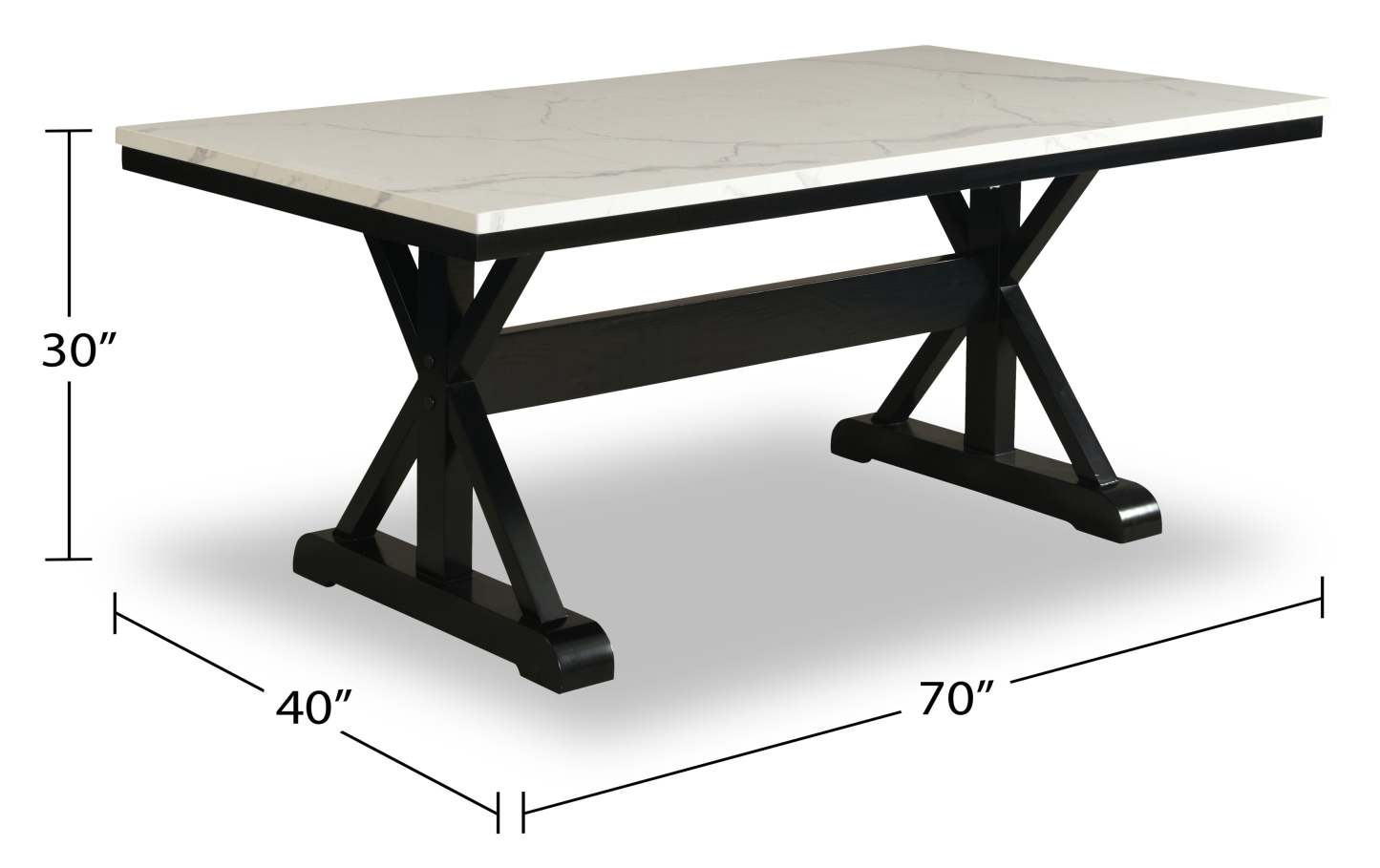 Table de salle à manger Vérone avec plateau Culture marbré, base à tréteaux, 70 W - Blanc | Table de salle à manger Verona de 70 po (L) avec dessus en marbre synthétique et base à tréteaux - blanche