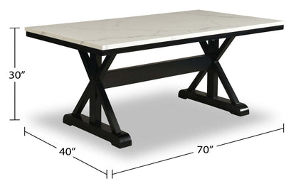 Table de salle à manger Vérone avec plateau Culture marbré, base à tréteaux, 70 W - Blanc | Table de salle à manger Verona de 70 po (L) avec dessus en marbre synthétique et base à tréteaux - blanche