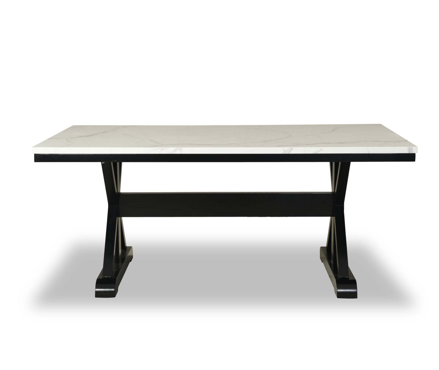 Table de salle à manger Vérone avec plateau Culture marbré, base à tréteaux, 70 W - Blanc | Table de salle à manger Verona de 70 po (L) avec dessus en marbre synthétique et base à tréteaux - blanche