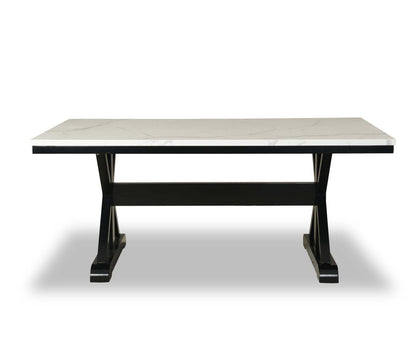 Table de salle à manger Vérone avec plateau Culture marbré, base à tréteaux, 70 W - Blanc | Table de salle à manger Verona de 70 po (L) avec dessus en marbre synthétique et base à tréteaux - blanche