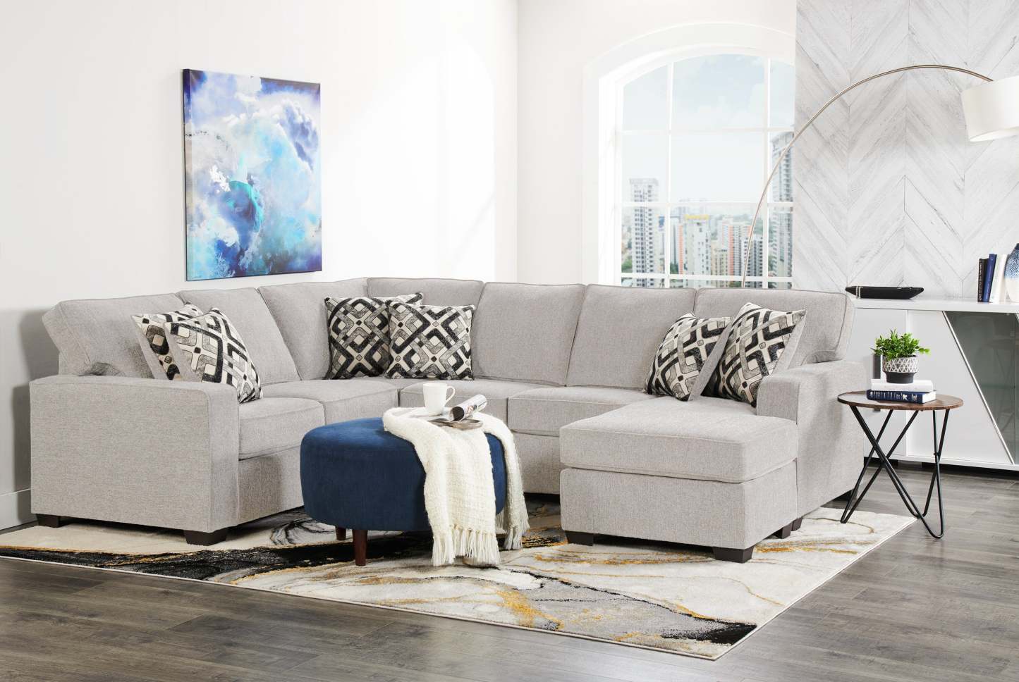 Fabriqué au Canada, canapé sectionnel de droite Vérone 2 pièces en tissu d'apparence lin avec coussins amovibles - beige