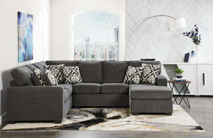 Fabriqué au Canada, sectionnel de droite Verona 2 pièces en tissu d'apparence lin avec coussins amovibles - gris anthracite