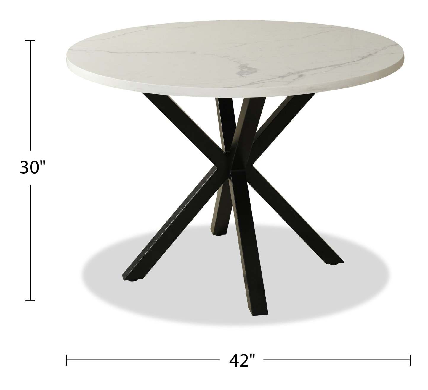 Table de salle à manger Vérone avec plateau Culture marbré, métal, base géométrique, 42 W ronde - Blanc | Table de salle à manger ronde Verona de 42 po (L) en métal avec dessus en marbre synthétique et base géométrique - blanche