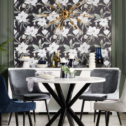 Table de salle à manger Vérone avec plateau Culture marbré, métal, base géométrique, 42 W ronde - Blanc | Table de salle à manger ronde Verona de 42 po (L) en métal avec dessus en marbre synthétique et base géométrique - blanche