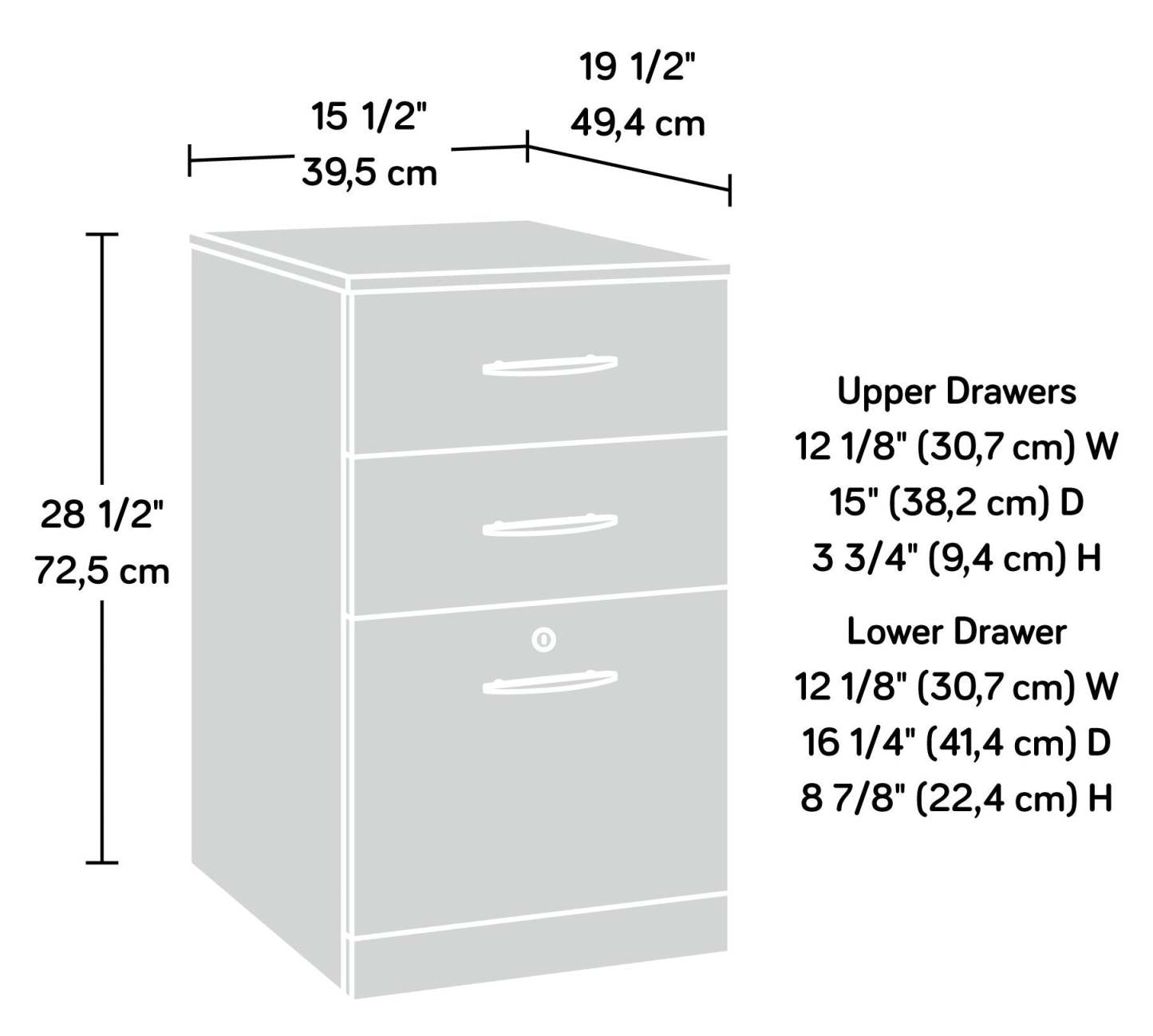 Via Commercial Grade 3-Drawer Filing Cabinet - Cherry &amp; Grey|Classeur Via de qualité commerciale à 3 tiroirs - cerisier et gris