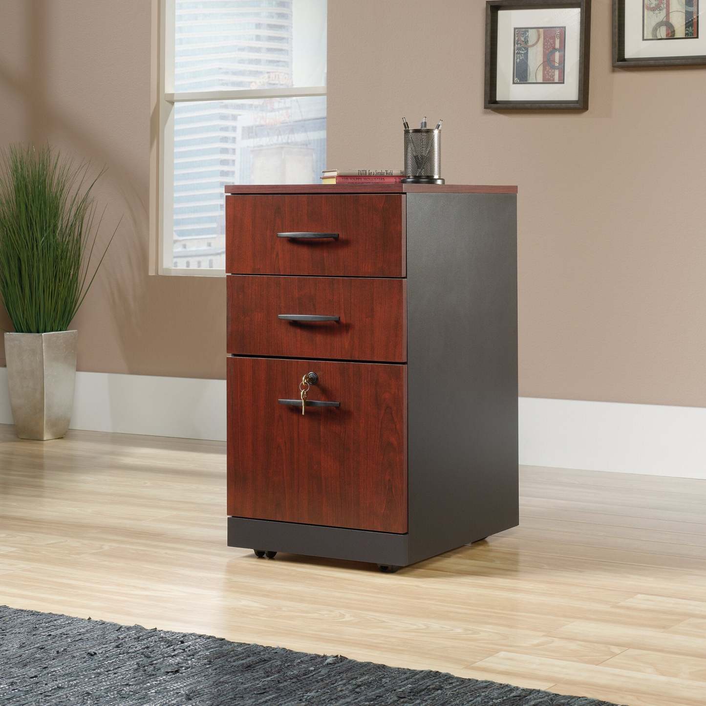 Via Commercial Grade 3-Drawer Filing Cabinet - Cherry &amp; Grey|Classeur Via de qualité commerciale à 3 tiroirs - cerisier et gris