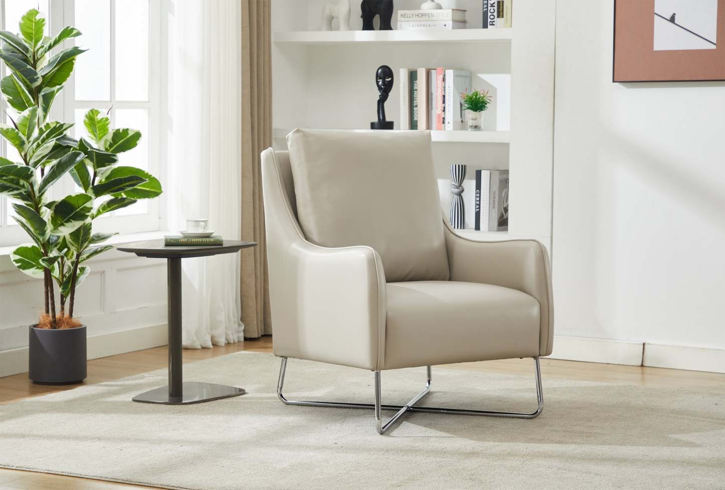 Vine 34.6 Fauteuil d'appoint en tissu d'apparence cuir avec pieds en métal - Taupe | Fauteuil d'appoint Vine de 34,6 po en tissu d'apparence cuir avec pattes en métal - taupe | VINETPAC