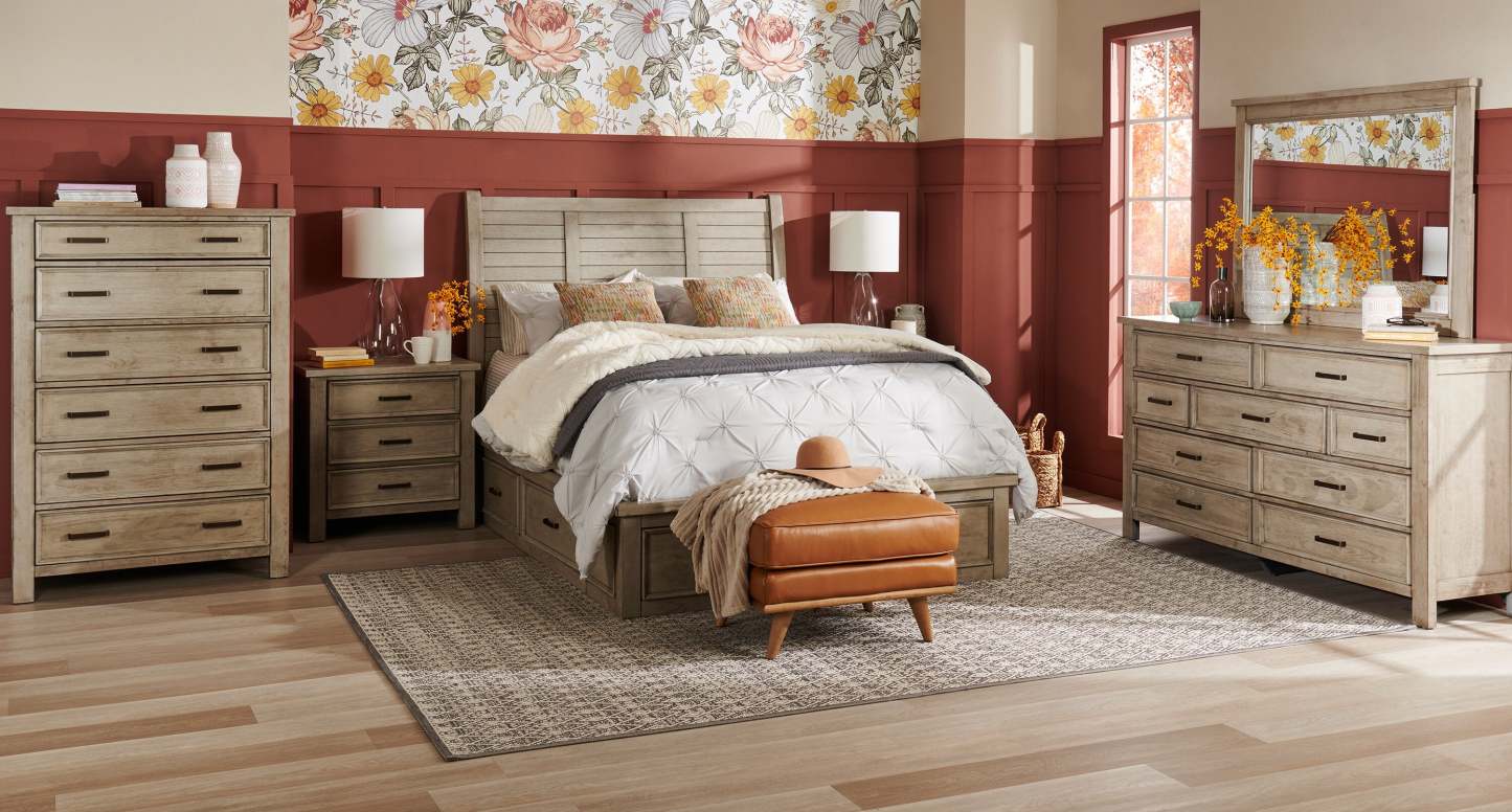 Ottoman Vivia 28 en cuir véritable avec base en bois - Brun caramel | Pouf Vivia de 28 po en cuir avec base en bois - brun caramel véritable