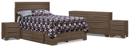 Olivia 6-Piece Queen Storage Bedroom Package with 2 Nightstands – Grey|Ensemble de chambre à coucher Olivia 6 pièces avec lit queen de rangement et 2 tables de nuit - gris