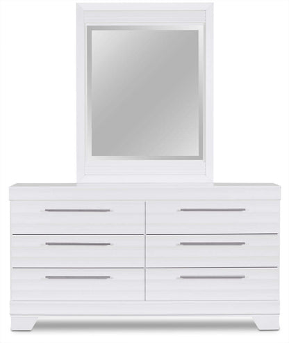 Olivia 6pc Bedroom Set with Storage Bed, Dresser, Mirror & Nightstand, Made in Canada, White - Queen Size | Ensemble de chambre à coucher Olivia 6 pièces avec lit de rangement, commode, miroir et table de nuit, fabriqué au Canada, blanc - taille queen