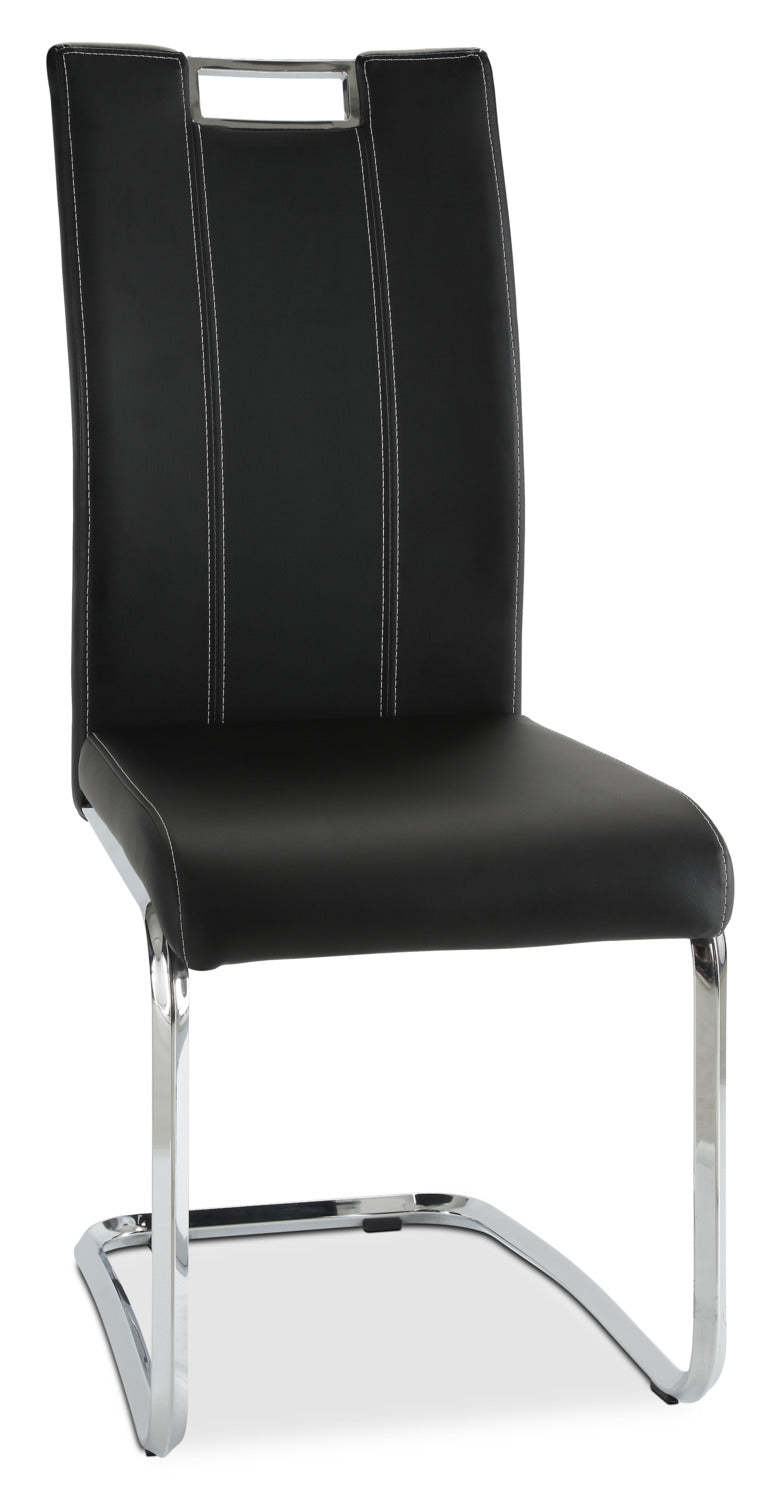 Chaise de salle à manger Tuxedo avec tissu en cuir végétalien, métal - Noir | Chaise de salle à manger Tuxedo en tissu de cuir végétalien et en métal - noire