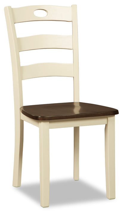 Chaise de salle à manger Woodanville, dossier échelle – bicolore blanc et marron | Chaise de salle à manger Woodanville avec dossier en échelle - deux teintes, blanc et brun