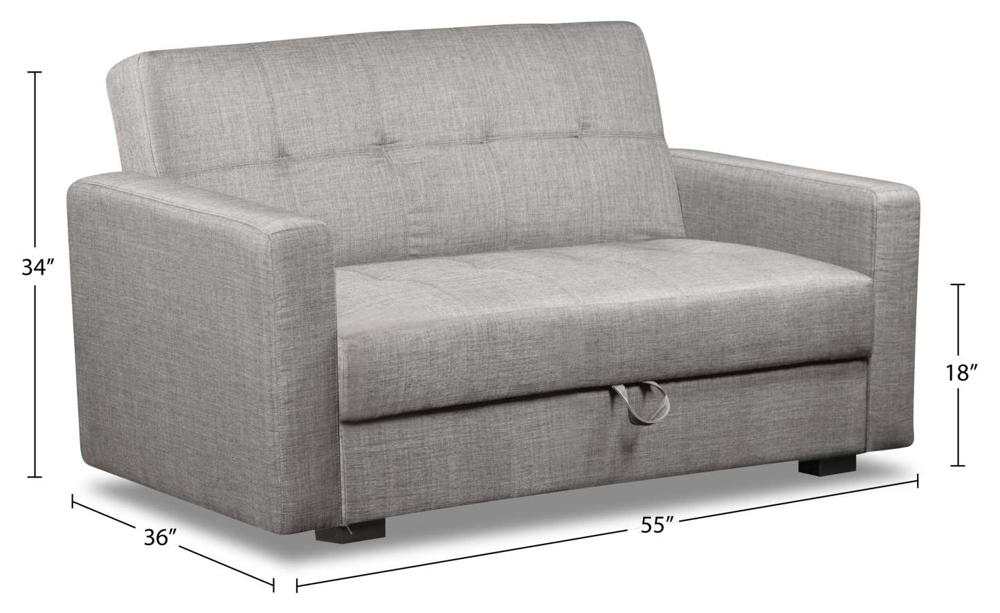 Futon Weston de 55 po en tissu d’apparence lin avec mécanisme Klik Klak et rangement - gris acier