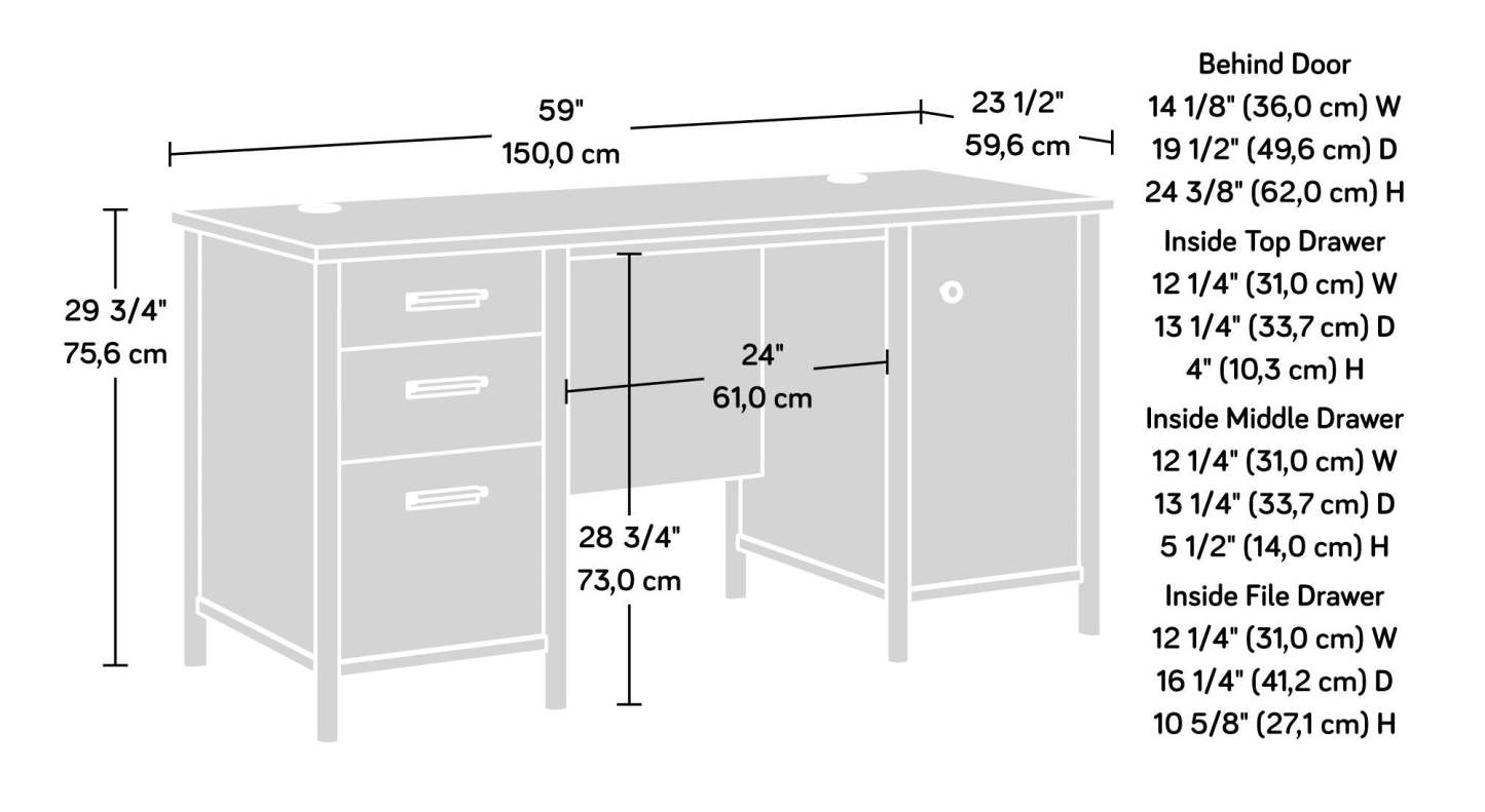 Bureau d'ordinateur Whitaker Point de 59,06 po de qualité commerciale à 3 tiroirs avec armoire - érable naturel