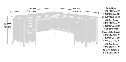 Bureau en forme de L Whitaker Point de 94,13 po de qualité commerciale avec rangement et plateau pour clavier - érable naturel
