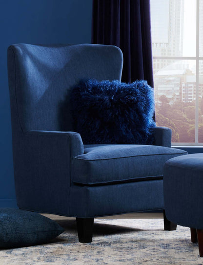 Fauteuil d'appoint à oreilles personnalisable Sofa Lab de 32 po fabriqué au Canada en tissu d'apparence lin - bleu Pax Navy | AILE3149