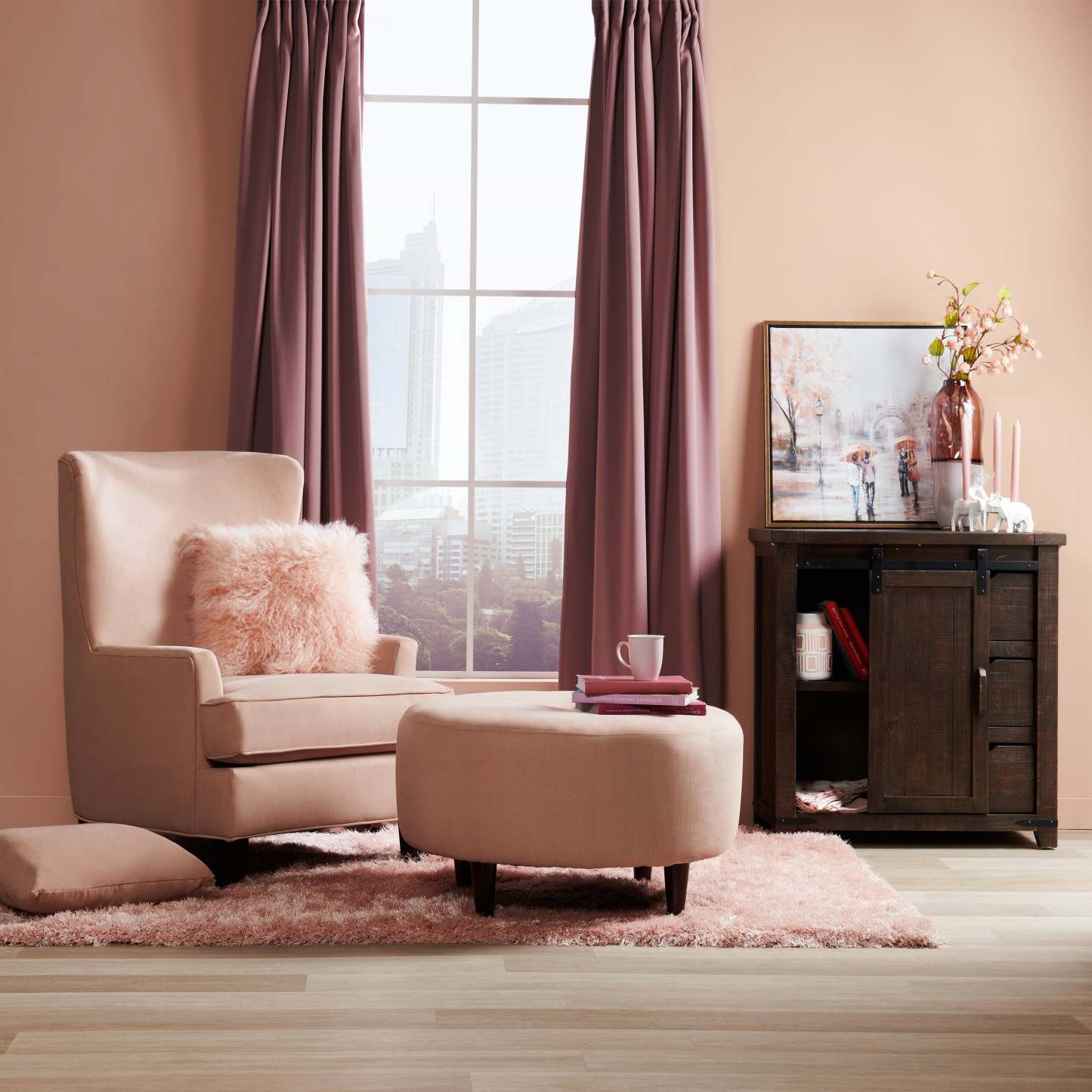 Made in Canada Sofa Lab Fauteuil d’appoint à oreilles personnalisable 32 po en tissu d’apparence lin - rose Pax Rose | Fauteuil d’appoint à oreilles de Sofa Lab de 32 po fabriqué au Canada en tissu d’apparence lin - rose Pax Rose | WING3249