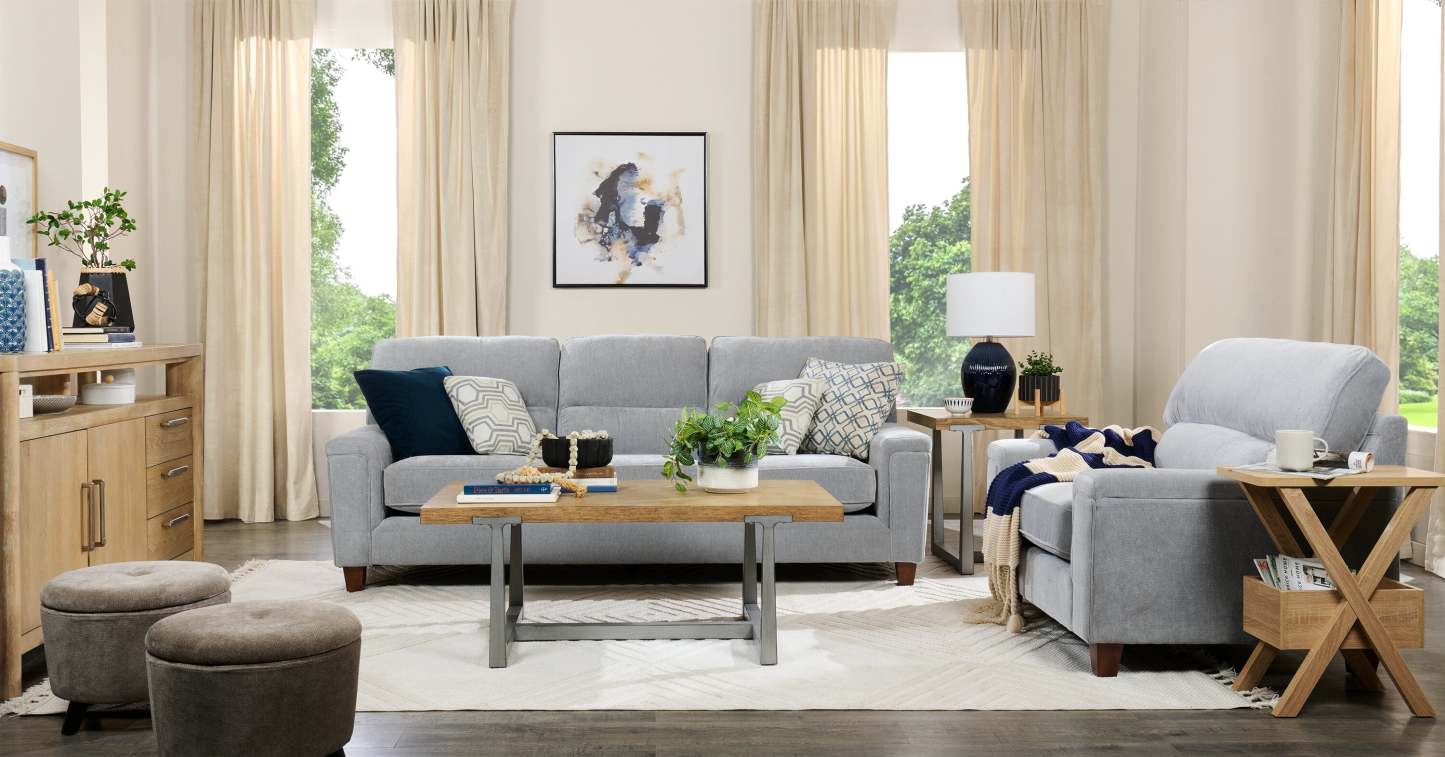 Pouf de rangement rond Winnipeg de 17,5 po en tissu - gris