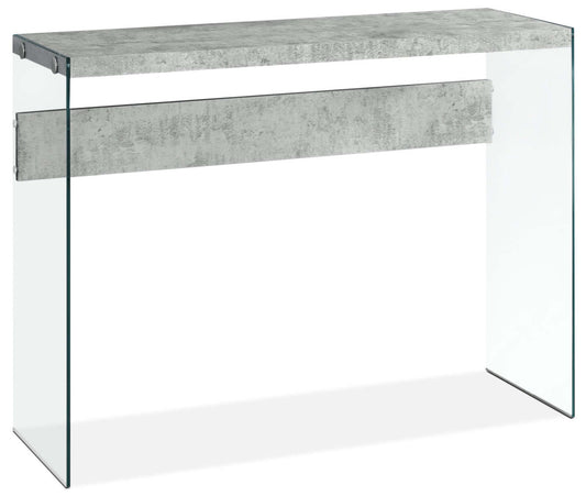 Yonah 44 Modern Sofa Table - Cement Grey with Glass Legs|Table de salon moderne Yonah de 44 po - gris ciment avec pattes en verre