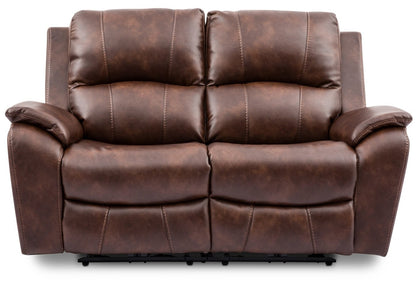 Kory Leather-Look Fabric Power Reclining Loveseat – Pecan|Causeuse à inclinaison électrique Kory en tissu d'apparence cuir - pacane