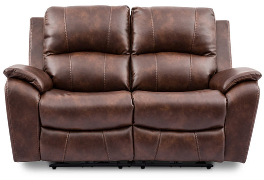 Kory Leather-Look Fabric Power Reclining Loveseat – Pecan|Causeuse à inclinaison électrique Kory en tissu d'apparence cuir - pacane