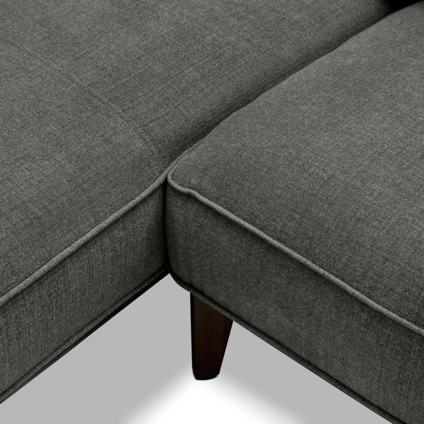 Cindy Crawford Home Gena 2-Piece Left-Facing Linen-Look Fabric Sectional with Wood Legs - Charcoal Grey | Canapé sectionnel gauche Gena de Cindy Crawford Home 2 pièces en tissu d’apparence lin avec pieds en bois - gris anthracite