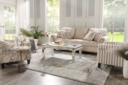 Fauteuil d’appoint Wynn de 33 po fabriqué au Canada en tissu d’apparence lin avec accoudoirs évasés et pattes en bois - floral multicolore