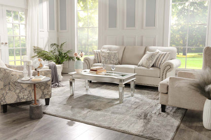 Made in Canada Wynn 93 Chenille Fabric Sofa with Nailhead Trim and Wood Bun Legs - Linen Beige | Sofa Wynn de 93 po fabriqué au Canada en tissu de chenille avec bordure de clous décoratifs et pattes en oignon en bois - beige lin