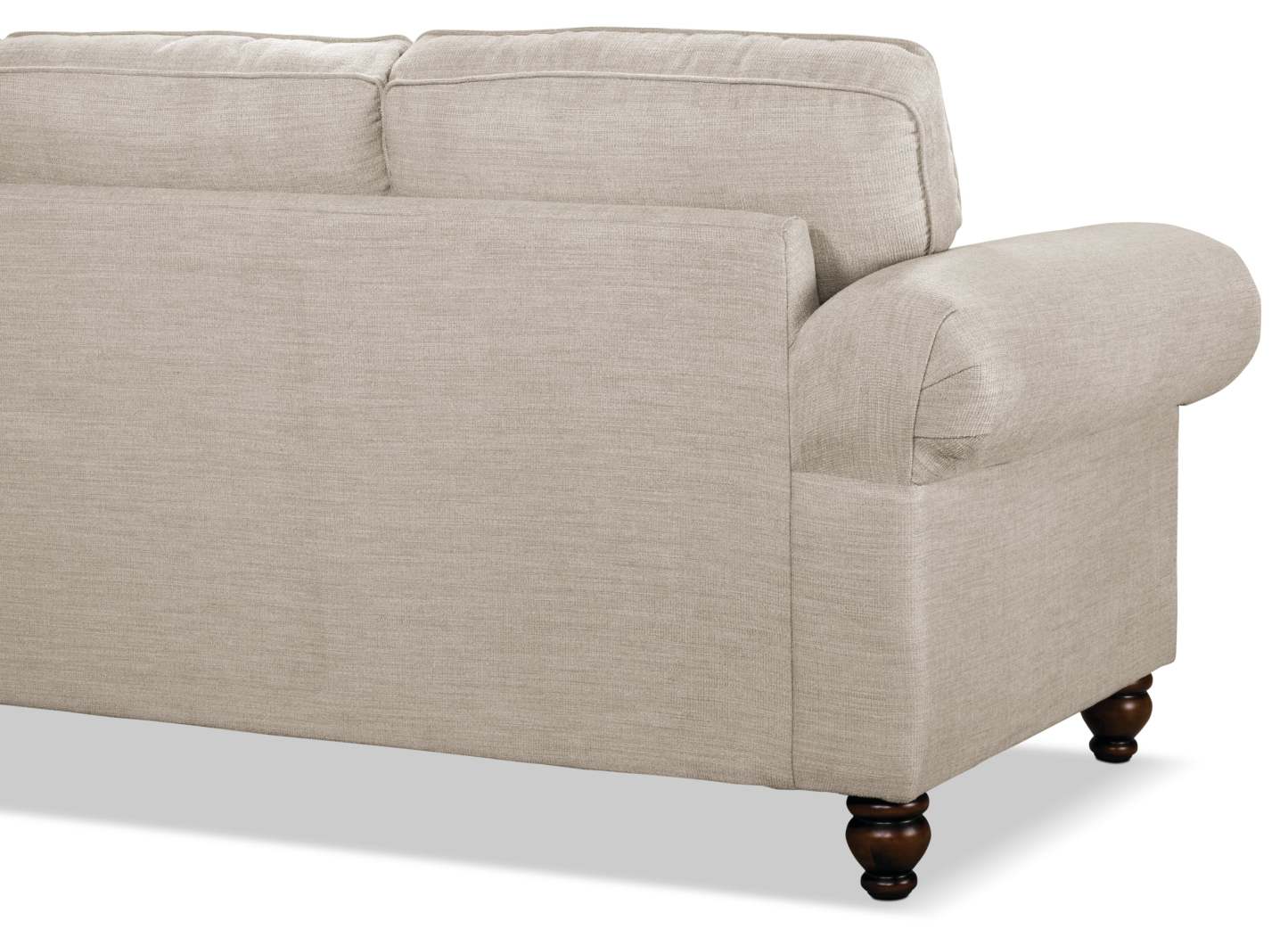 Made in Canada Wynn 93 Chenille Fabric Sofa with Nailhead Trim and Wood Bun Legs - Linen Beige | Sofa Wynn de 93 po fabriqué au Canada en tissu de chenille avec bordure de clous décoratifs et pattes en oignon en bois - beige lin