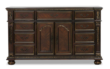 Commode Wynn pour chambre à coucher à 9 tiroirs avec armoire de rangement, 67,8 L x 40,5 H - Brun Cerise | Commode Wynn de 67,8 po (L) x 40,5 po (H) à 9 tiroirs avec armoire de rangement pour la chambre à coucher - brun cerisier