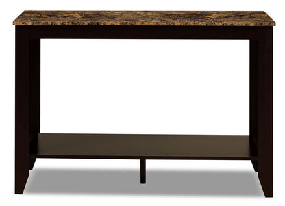 Roma  44 Rustic Sofa Table with Shelf - Cappucino Marble Look | Table de salon rustique Roma de 44 po avec tablette - aspect marbre cappuccino