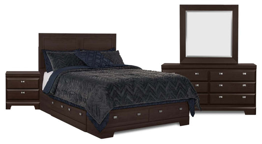 Ensemble de chambre à coucher avec rangement Queen 6 pièces à 6 tiroirs Yorkdale - brun
