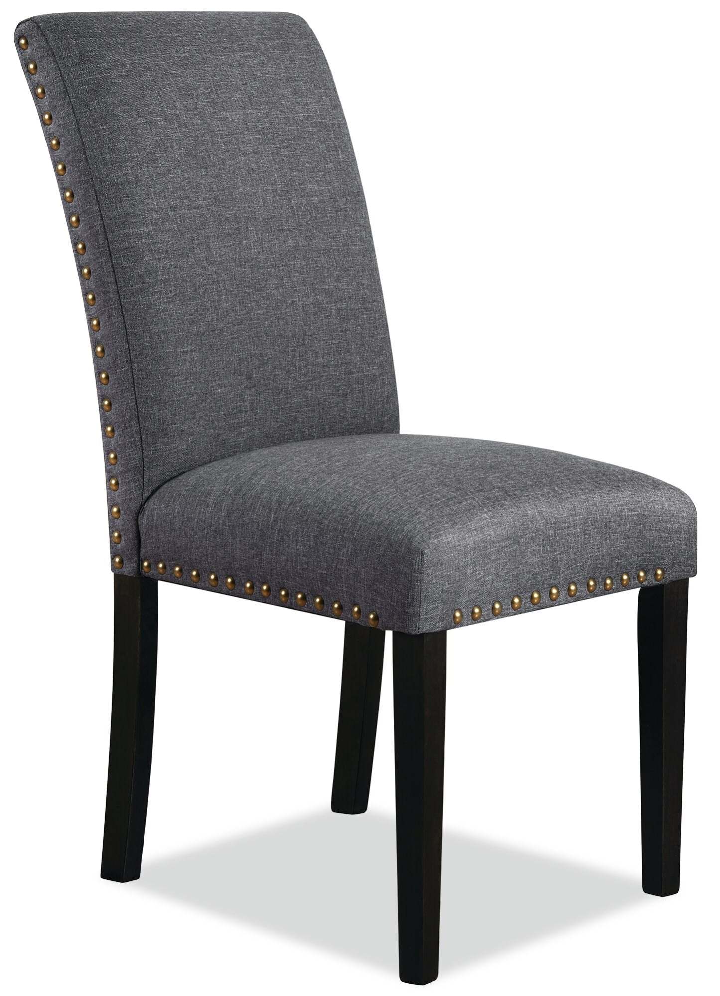 Chaise de salle à manger à dossier à oreilles York avec tissu d'apparence lin, capitonnée par boutons - Gris | Chaise de salle à manger York à oreilles en tissu d'apparence lin avec capitonnage - grise