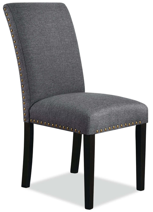 Chaise de salle à manger à dossier à oreilles York avec tissu d'apparence lin, capitonnée par boutons - Gris | Chaise de salle à manger York à oreilles en tissu d'apparence lin avec capitonnage - grise