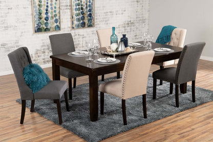 Chaise de salle à manger à dossier à oreilles York avec tissu d'apparence lin, capitonnée par boutons - Gris | Chaise de salle à manger York à oreilles en tissu d'apparence lin avec capitonnage - grise