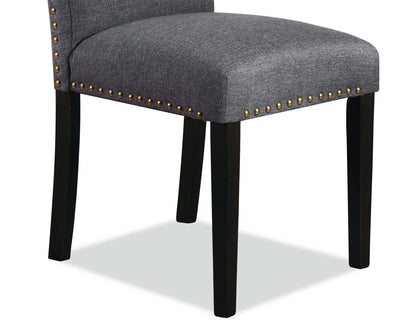 Chaise de salle à manger à dossier à oreilles York avec tissu d'apparence lin, capitonnée par boutons - Gris | Chaise de salle à manger York à oreilles en tissu d'apparence lin avec capitonnage - grise