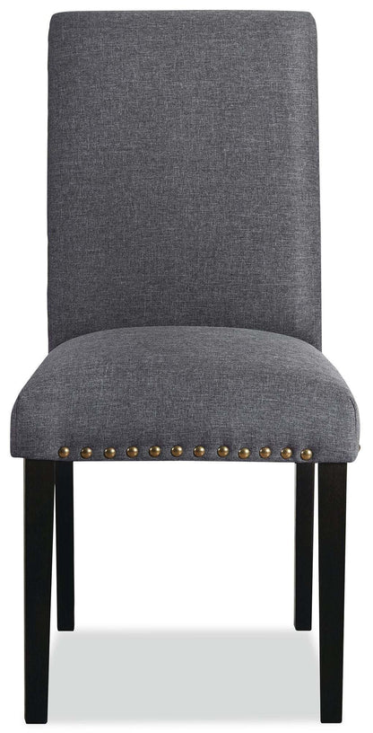 Chaise de salle à manger à dossier à oreilles York avec tissu d'apparence lin, capitonnée par boutons - Gris | Chaise de salle à manger York à oreilles en tissu d'apparence lin avec capitonnage - grise