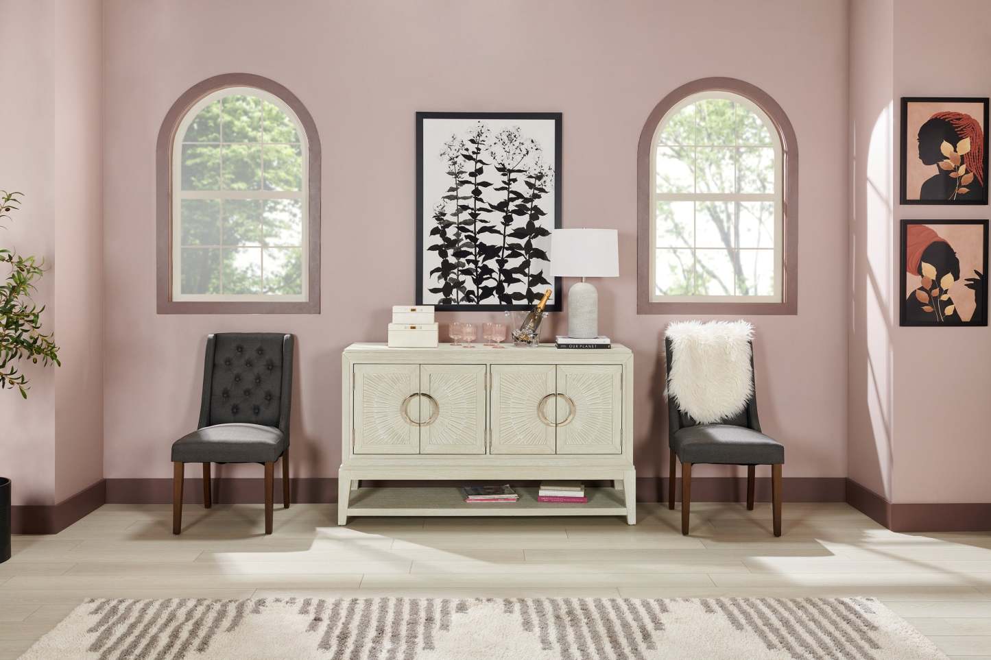 Chaise de salle à manger York avec tissu d'apparence lin et garniture cloutée - Gris | Chaise de salle à manger York en tissu d'apparence lin avec bordure de clous décoratifs - grise